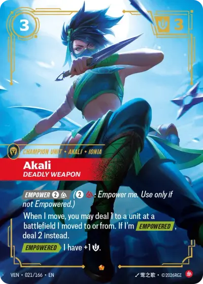 Akali Deadly Weapon VEN-021 Vendetta Riftbound card