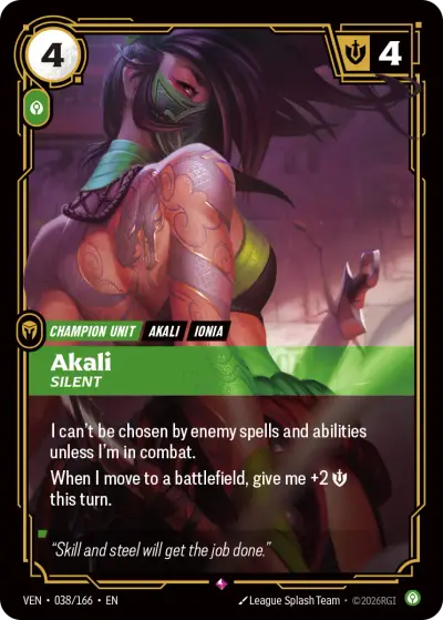 Akali Silent VEN-038 Vendetta Riftbound card