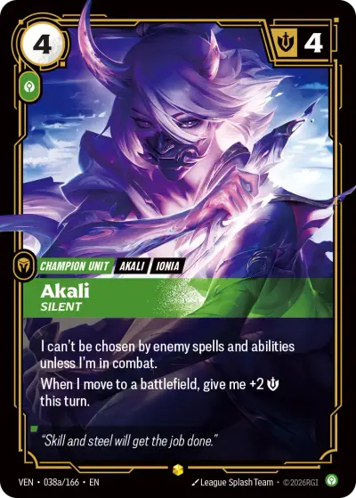 Akali Silent VEN-038a Vendetta Riftbound card