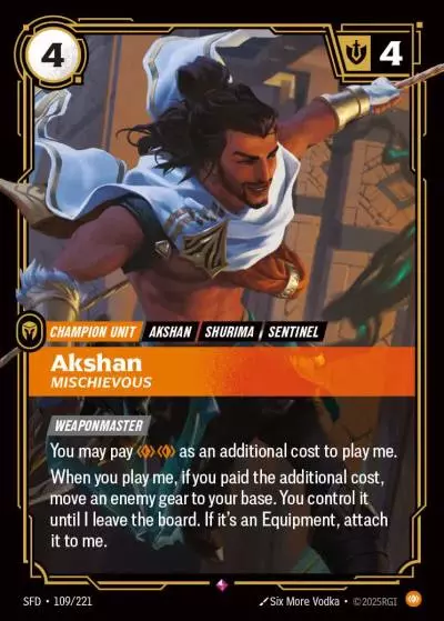 Akshan, Mischievous - SFD-109 - Spiritforged - Riftbound card
