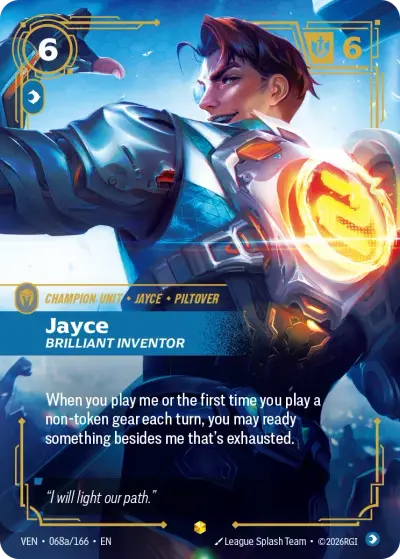 Jayce Brilliant Inventor VEN-068a Vendetta Riftbound card