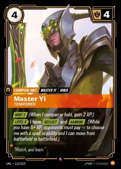 Master Yi, Tempered - UNL-113 - Unleashed - Riftbound card