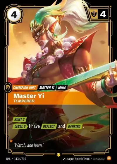 Master Yi, Tempered - UNL-113a - Unleashed - Riftbound card