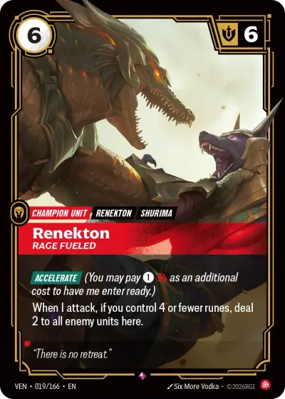 Renekton Rage Fueled VEN-019 Vendetta Riftbound card