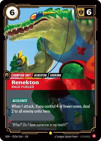 Renekton Rage Fueled VEN-019a Vendetta Riftbound card