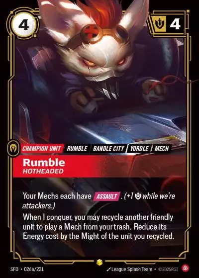 Rumble, Hotheaded - SFD-026a - Spiritforged - Riftbound card