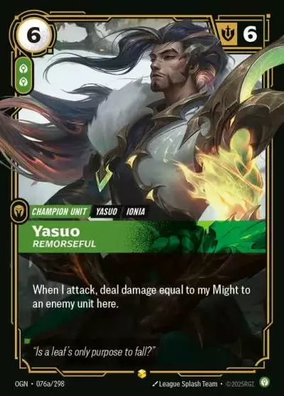 Yasuo Remorseful - OGN-076a - Origins - Riftbound card