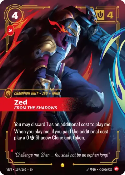 Zed From The Shadows VEN-169 Vendetta Riftbound card