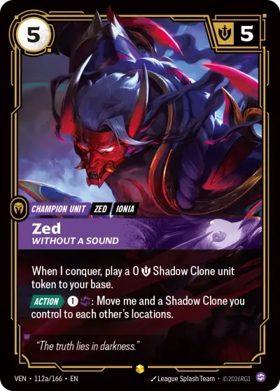 Zed Without A Sound VEN-112a Vendetta Riftbound card